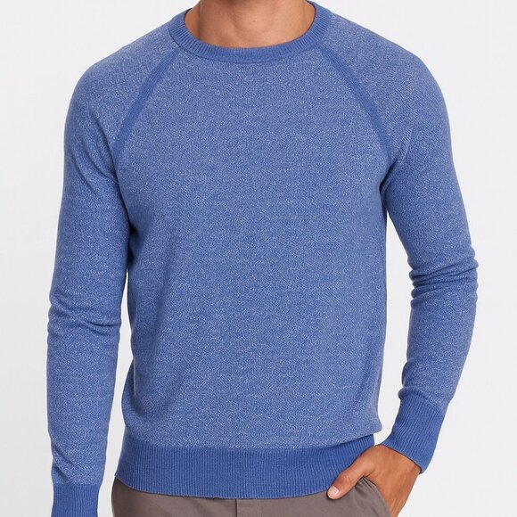 Vince Men’s Preppy Casual Birdseye Wool Cashmere Raglan Crew Sweater Blue Medium - Picture 3 of 12